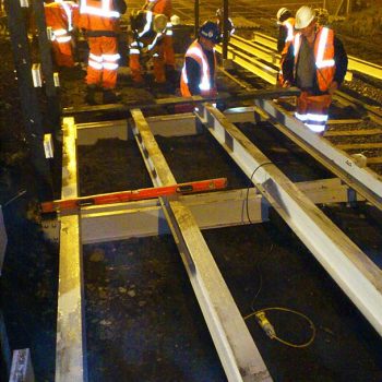A trestle platform being installed