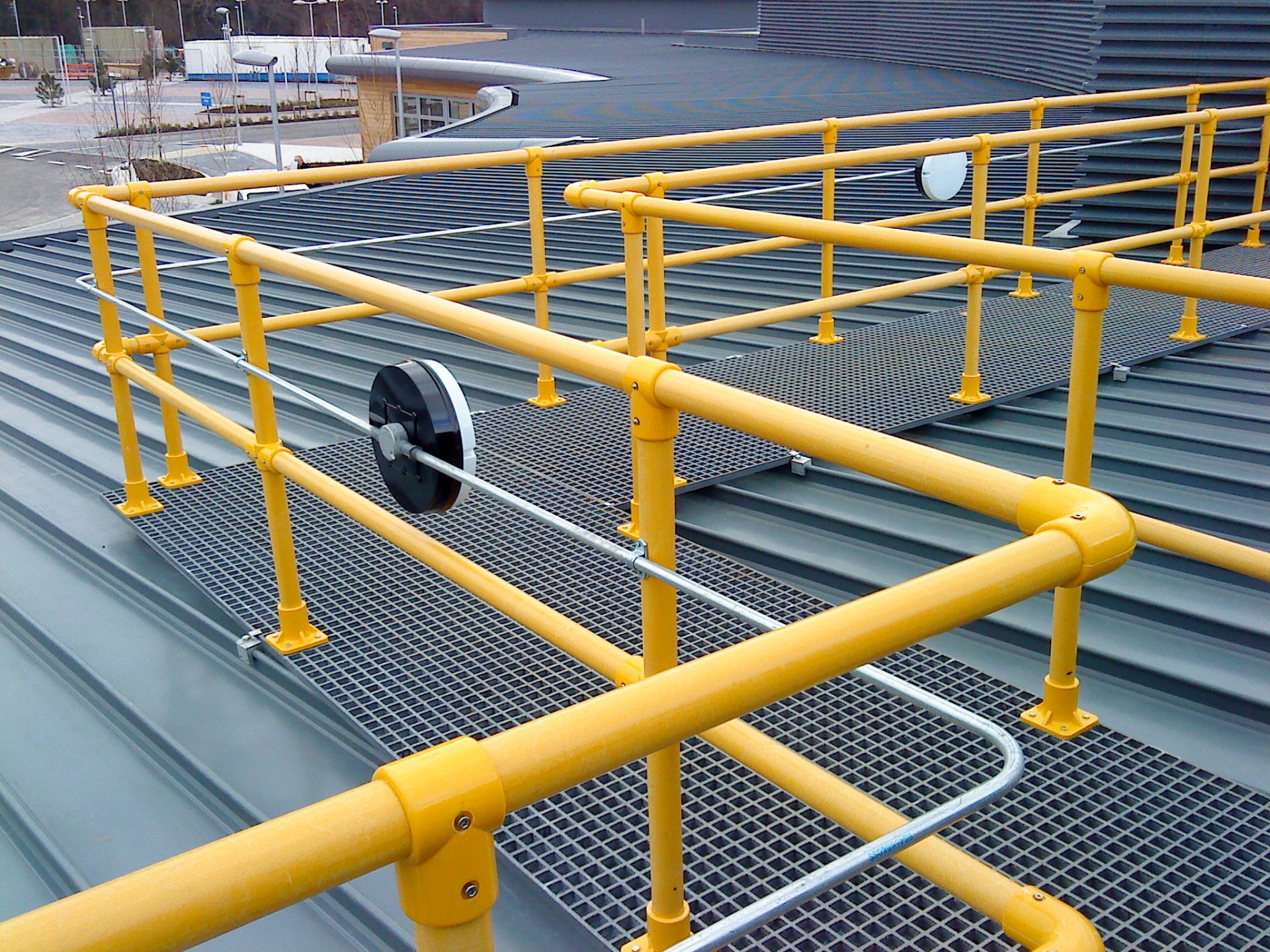 Evergrip GRP Raised roof walkway with guard rail