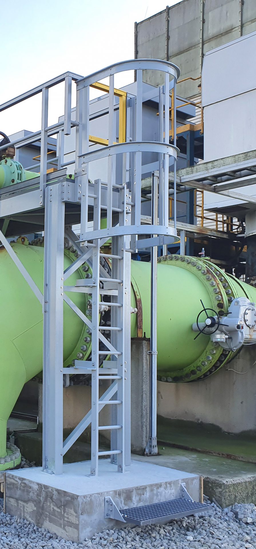 Fibreglass fixed ladder access to maintenance gantry platform