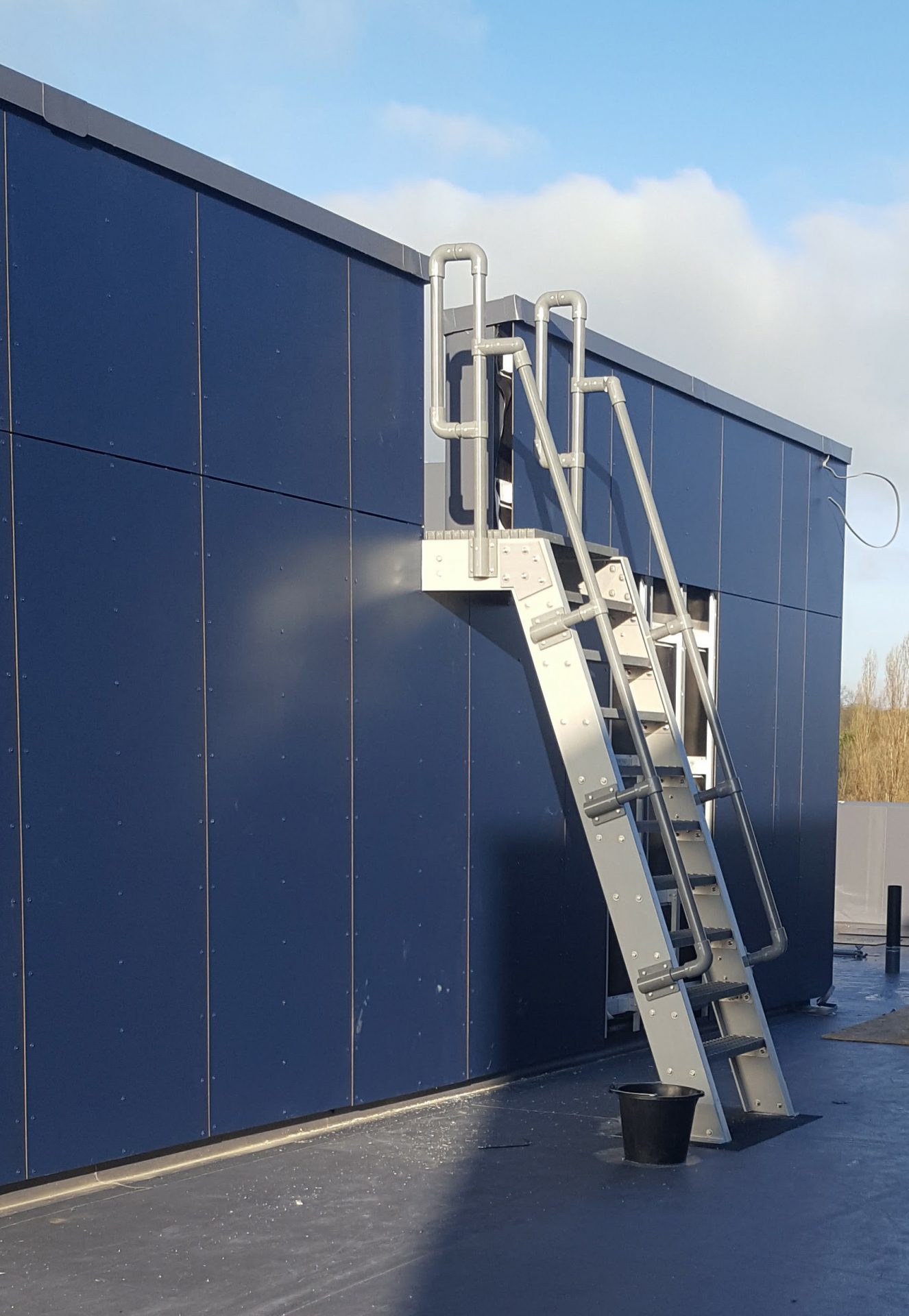 Fibreglass fixed roof access ladder with handrails