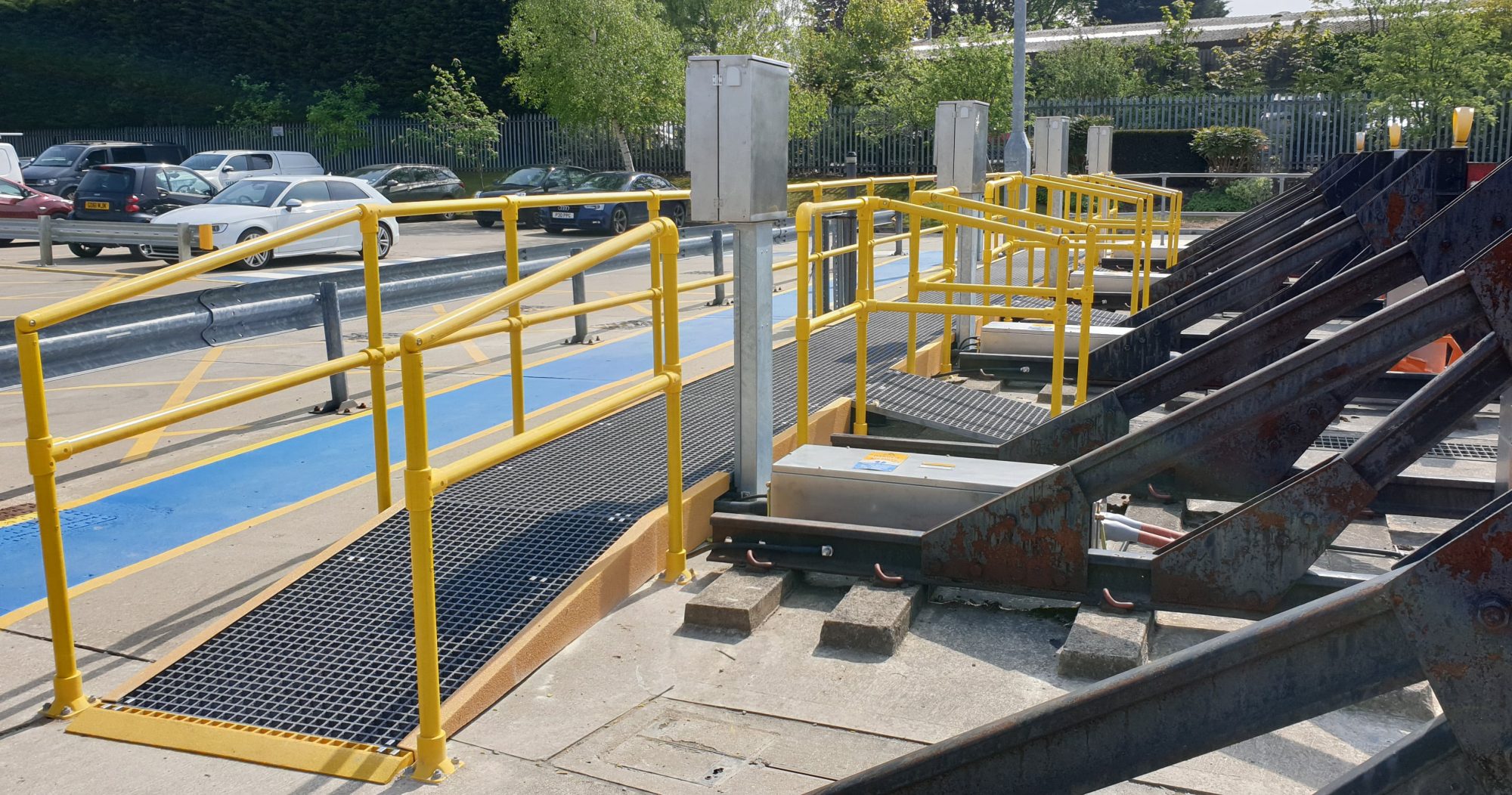 GRP Raised Walkway with Handrail Ramp Railway Depot Road End Access