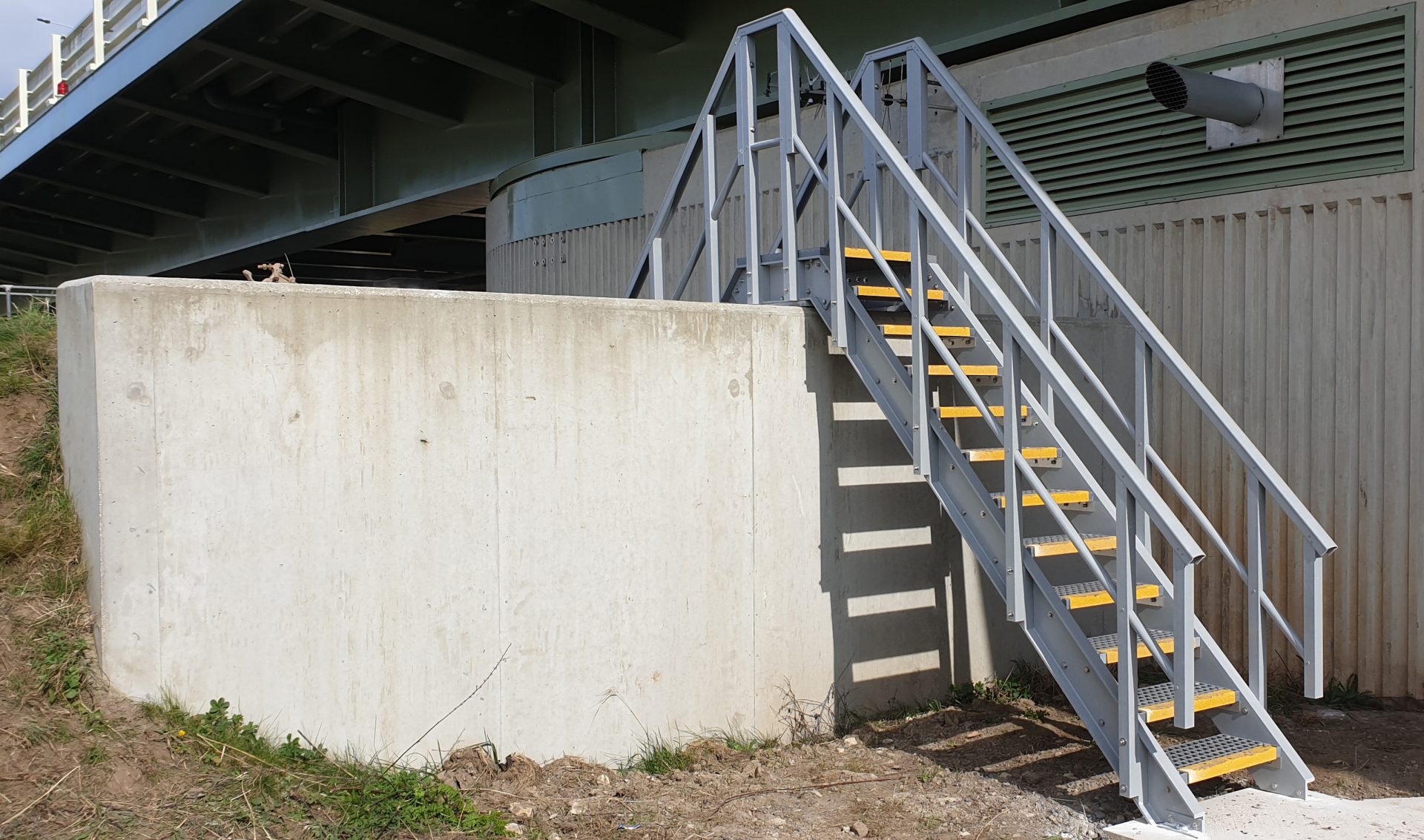 GRP raised access walkway entrance steps with guardrails