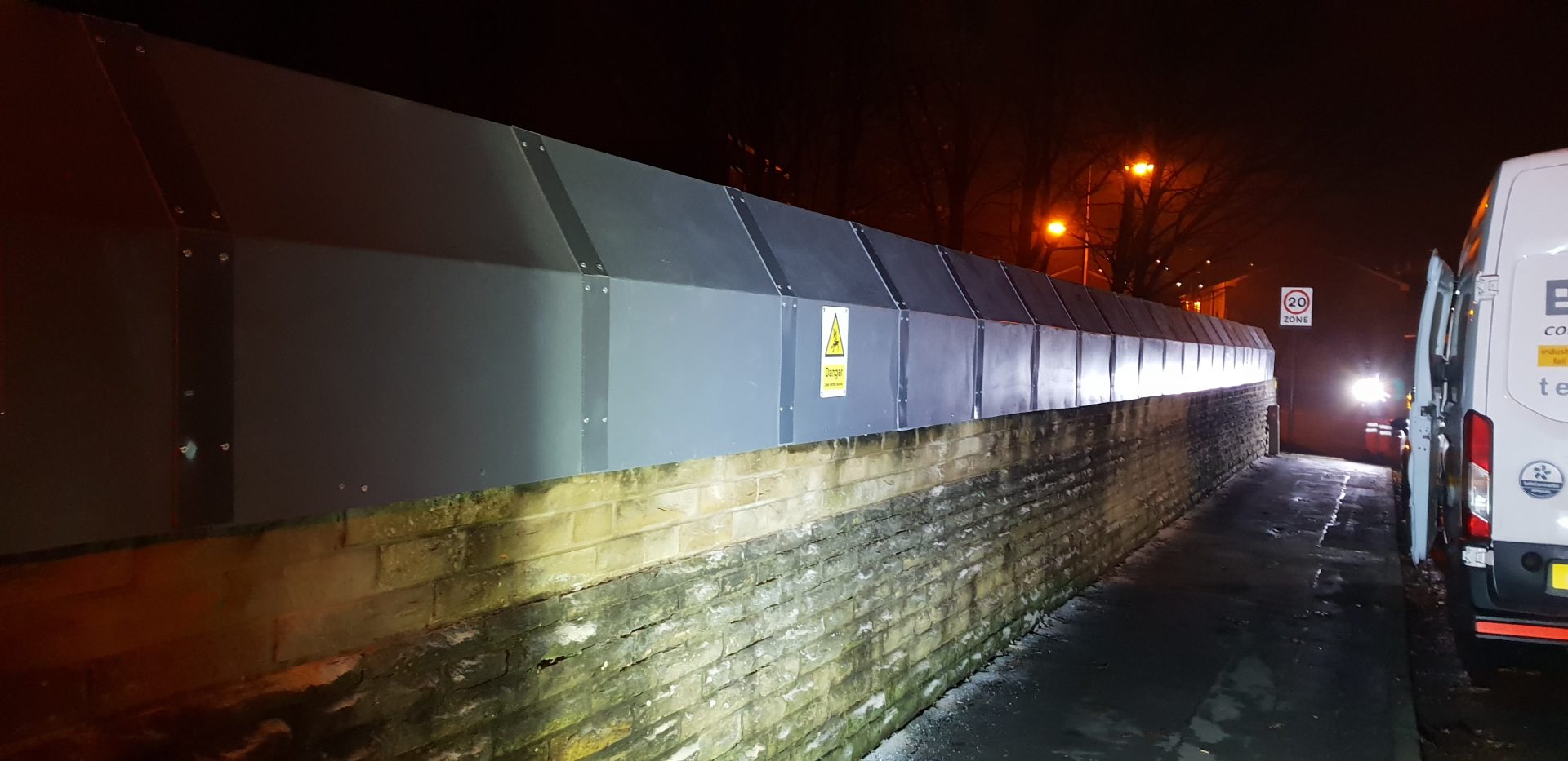 Railway bridge Fibreglass parapet extensions night shift